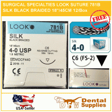 SURGICAL SPECIALTIES LOOK SUTURE 781B SILK BLACK BRAIDED 18''/45CM 12/Box